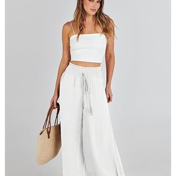 Anrabess White Drawstring Linen Blend Pants - Picture 11 of 13